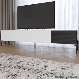 Тумба під телевізор на чорних металевих ніжках LION Грей Німфея Альба/Асфальт