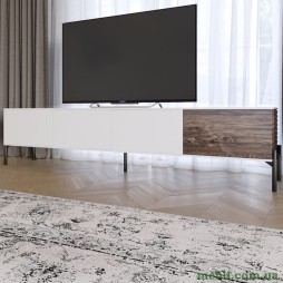 Тумба під телевізор на чорних металевих ніжках LION Грей Німфея Альба/Дерево