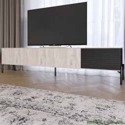 Тумба під телевізор на чорних металевих ніжках LION Грей Самоа димчастий/Асфальт