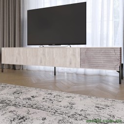 Тумба під телевізор на чорних металевих ніжках LION Грей Самоа димчастий/Камінь