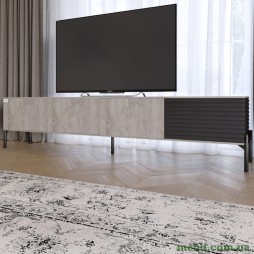 Тумба під телевізор на чорних металевих ніжках LION Грей Шварцвальд/Асфальт