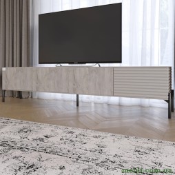 Тумба під телевізор на чорних металевих ніжках LION Грей Шварцвальд/Кашемір