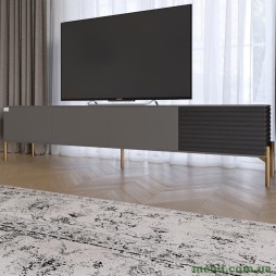 Тумба під телевізор на золотих металевих ніжках LION Грей Антрацит/Асфальт