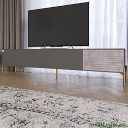 Тумба під телевізор на золотих металевих ніжках LION Грей Антрацит/Камінь