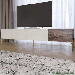 Тумба під телевізор на золотих металевих ніжках LION Грей Бетон SТyle/Дерево