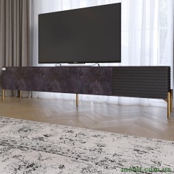 Тумба під телевізор на золотих металевих ніжках LION Грей Бетон темний/Асфальт