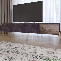 Тумба під телевізор на золотих металевих ніжках LION Грей Бетон темний/Дерево