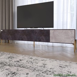 Тумба під телевізор на золотих металевих ніжках LION Грей Бетон темний/Камінь