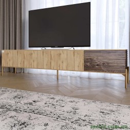 Тумба під телевізор на золотих металевих ніжках LION Грей Дуб Аппалачі/Дерево