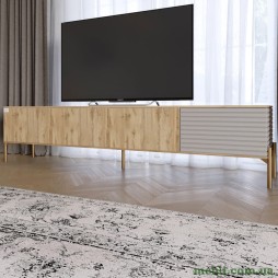 Тумба під телевізор на золотих металевих ніжках LION Грей Дуб Аппалачі/Кашемір