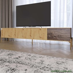 Тумба під телевізор на золотих металевих ніжках LION Грей Дуб Артизан/Дерево