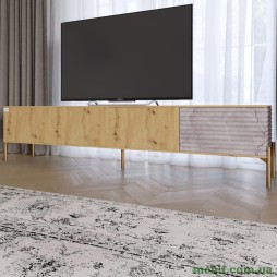 Тумба під телевізор на золотих металевих ніжках LION Грей Дуб Артизан/Камінь