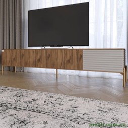 Тумба під телевізор на золотих металевих ніжках LION Грей Дуб Ліворно/Кашемір