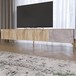 Тумба під телевізор на золотих металевих ніжках LION Грей Дуб Сонома/Камінь