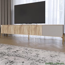 Тумба під телевізор на золотих металевих ніжках LION Грей Дуб Сонома/Кашемір