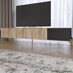 Тумба під телевізор на золотих металевих ніжках LION Грей Дуб Сонома трюфель/Асфальт