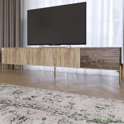 Тумба під телевізор на золотих металевих ніжках LION Грей Дуб Сонома трюфель/Дерево