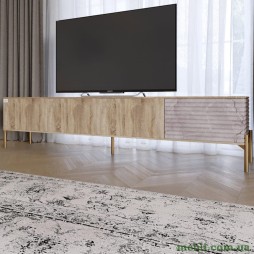 Тумба під телевізор на золотих металевих ніжках LION Грей Дуб Сонома трюфель/Камінь