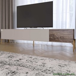 Тумба під телевізор на золотих металевих ніжках LION Грей Кашемір/Дерево