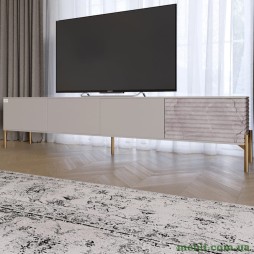 Тумба під телевізор на золотих металевих ніжках LION Грей Кашемір/Камінь