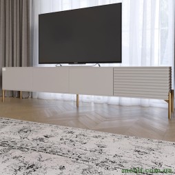 Тумба під телевізор на золотих металевих ніжках LION Грей Кашемір/Кашемір