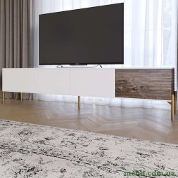 Тумба під телевізор на золотих металевих ніжках LION Грей Німфея Альба/Дерево