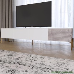 Тумба під телевізор на золотих металевих ніжках LION Грей Німфея Альба/Камінь