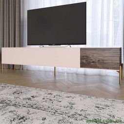 Тумба під телевізор на золотих металевих ніжках LION Грей Рожевий/Дерево