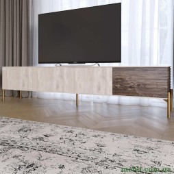 Тумба під телевізор на золотих металевих ніжках LION Грей Самоа димчастий/Дерево