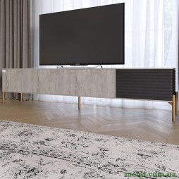 Тумба під телевізор на золотих металевих ніжках LION Грей Шварцвальд/Асфальт