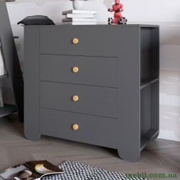 Комод для дитячої кімнати LION Інді з 4 шухлядами та бічними нішами Антрацит