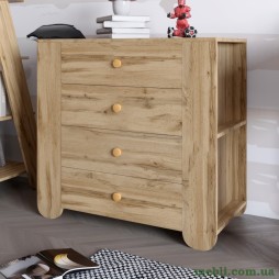 Комод для дитячої кімнати LION Інді з 4 шухлядами та бічними нішами Дуб Аппалачі