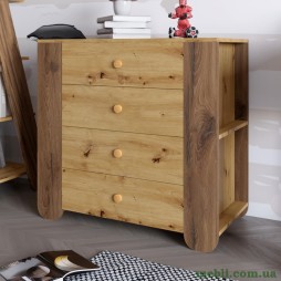 Комод для дитячої кімнати LION Інді з 4 шухлядами та бічними нішами Дуб Артизан/Дуб Ліворно