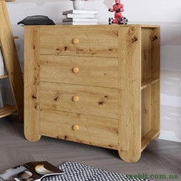Комод для дитячої кімнати LION Інді з 4 шухлядами та бічними нішами Дуб Артизан