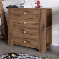 Комод для дитячої кімнати LION Інді з 4 шухлядами та бічними нішами Дуб Ліворно