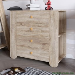 Комод для дитячої кімнати LION Інді з 4 шухлядами та бічними нішами Дуб сонома