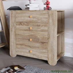 Комод для дитячої кімнати LION Інді з 4 шухлядами та бічними нішами Дуб сонома трюфель