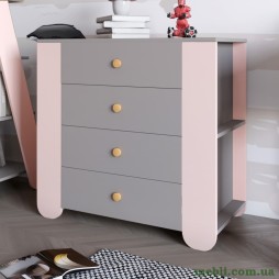 Комод для дитячої кімнати LION Інді з 4 шухлядами та бічними нішами Кашемір/Рожевий