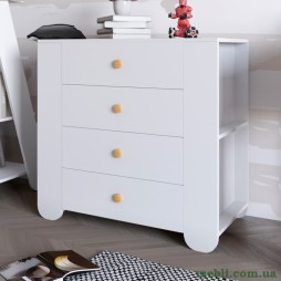Комод для дитячої кімнати LION Інді з 4 шухлядами та бічними нішами Німфея Альба (білий)