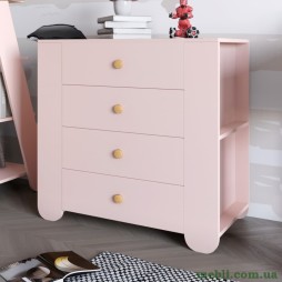 Комод для дитячої кімнати LION Інді з 4 шухлядами та бічними нішами Рожевий