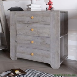 Комод для дитячої кімнати LION Інді з 4 шухлядами та бічними нішами Шварцвальд