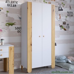 Шафа розпашна дводверна в дитячу кімнату 900х450х1900 LION Інді Німфея Альба (білий)/Дуб Артизан