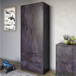 Шафа розпашна дводверна LION Краш з 2 шухлядами Бетон темний