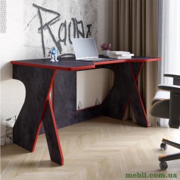 Стіл геймерський LION Крід для комп'ютера та ноутбука 130х80х74,5 Бетон темний/Червоний