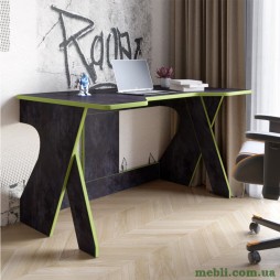 Стіл геймерський LION Крід для комп'ютера та ноутбука 130х80х74,5 Бетон темний/Зелений