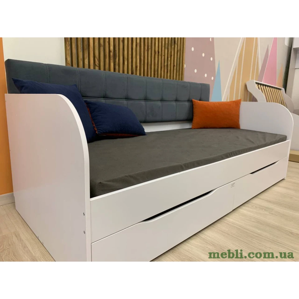 Дитяче полуторне ліжко LION Л-7 з шухлядами та ламелями Лілі-95 120x200 Самоа димчастий