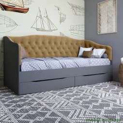 Ліжко дитяче односпальне LION Л-9 з м'якою спинкою і висувними шухлядами 190x90 Антрацит/Лілі-02