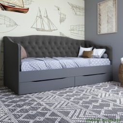 Ліжко дитяче односпальне LION Л-9 з м'якою спинкою і висувними шухлядами 190x90 Антрацит/Лілі-95