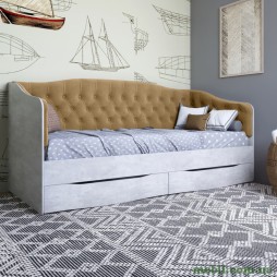 Ліжко дитяче односпальне LION Л-9 з м'якою спинкою і висувними шухлядами 190x90 Бетон/Лілі-02