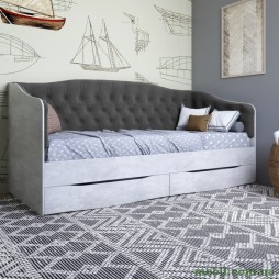 Ліжко дитяче односпальне LION Л-9 з м'якою спинкою і висувними шухлядами 190x90 Бетон/Лілі-95